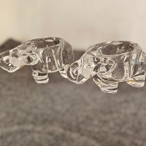 Vintage Matching Pair of Elephant Form Heavy Art Glass Tea Light Candle Holders 